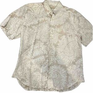 Island‎ Republic Summer men's size L Tan floral Hawaiian Beach Short Sleeve